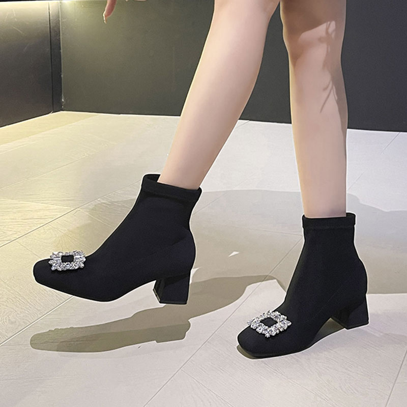 羊猄绒面~法式粗跟高跟短靴女方时装靴