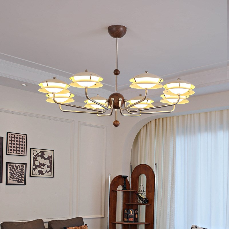 法式奶油风客厅吊灯复古高级感z胡桃木大厅灯简约中古风餐厅卧室