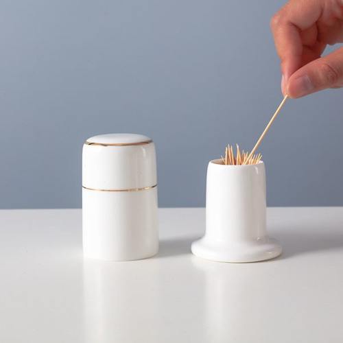 骨瓷金边牙签筒饭店陶瓷餐厅牙签盒摆台配件牙签罐酒店牙签盅定制