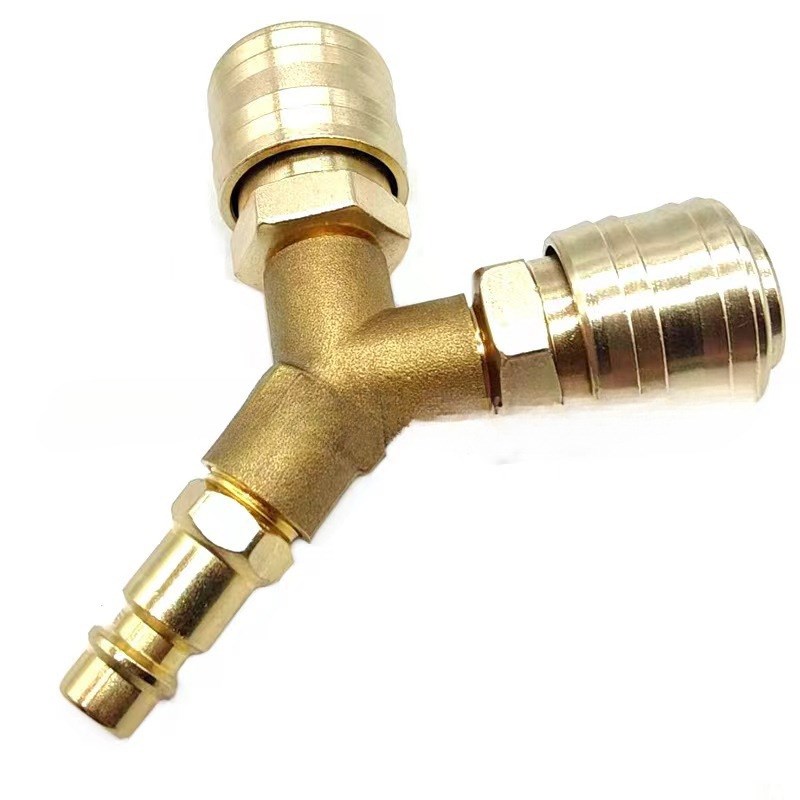 1/4 德式组套 三通快速接头  三通接H头铜 镀镍气管接头空压机接