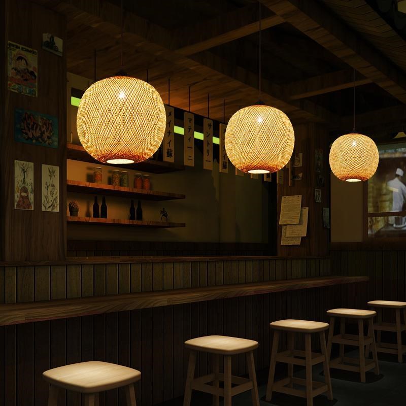 竹艺竹编吊灯中式l简约田园餐厅饭店民宿卧室阳台日式灯笼榻榻米