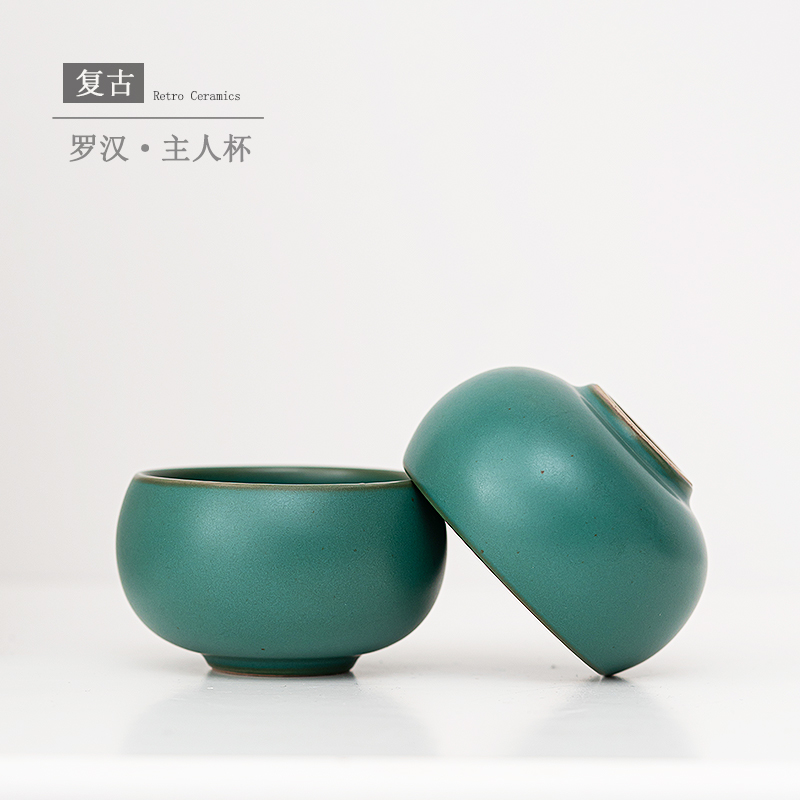 陶瓷茶杯家用喝茶小杯主人杯功夫茶具H茶碗单杯中式复古茶盏罗汉