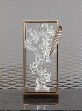 新中式铁艺禅意竹叶透明太湖石玄关墙柜置物柜博古架书房装饰摆件