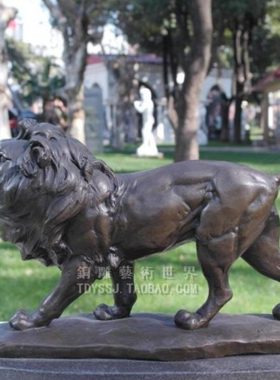 铜雕塑工艺品觅食雄狮草原狮子动物雕塑摆件家居装饰商务礼品