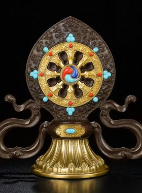 法轮慧宝黄铜古色转法金轮王七政宝A款金刚杵供佛前摆件民族供具