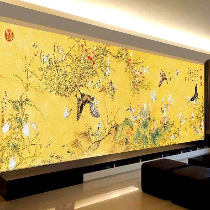 百蝶图古绢十字绣新款客厅书房线绣自己绣满绣大幅风景山水十字绣