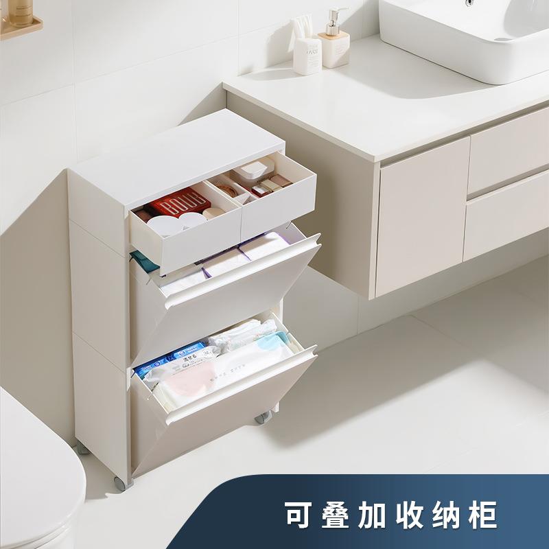 新款带轮滑可移动收纳柜翻盖带抽屉收纳加大长抽屉可叠加收纳盒子