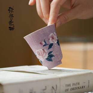 弥言纯手绘莫奈玫瑰陶瓷茶杯家用闻香聚香品茗杯高颜值女士主人杯