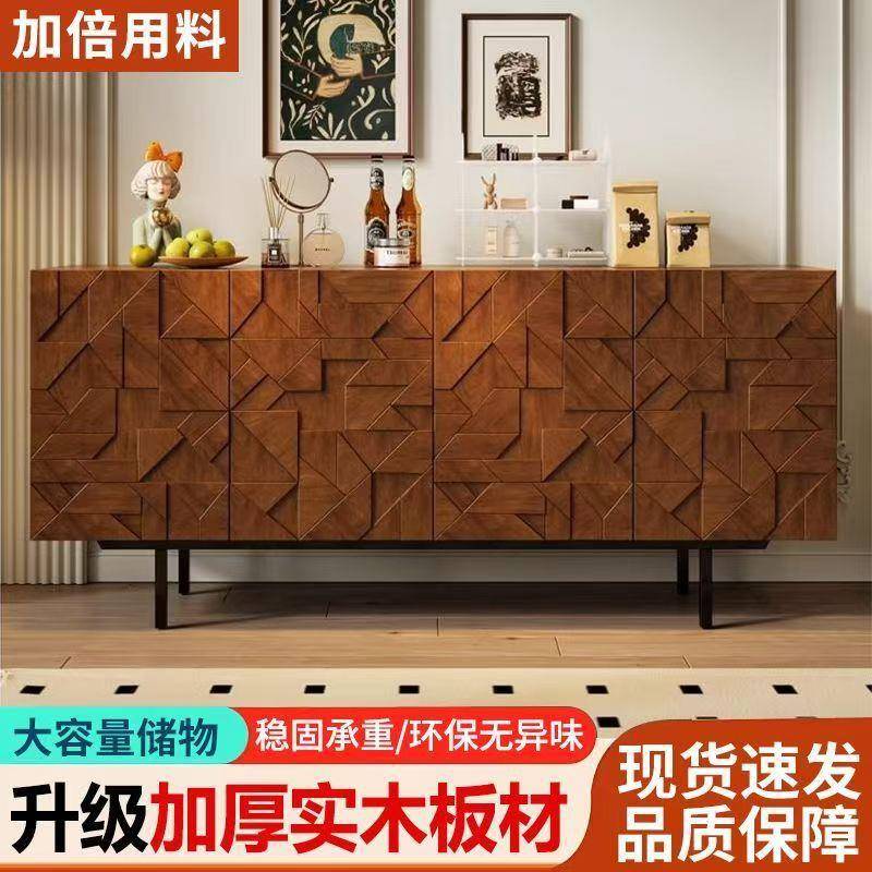 轻奢风边柜雕花餐边柜中古诧寂风储物电视柜黑橡木玄关柜轻奢高档