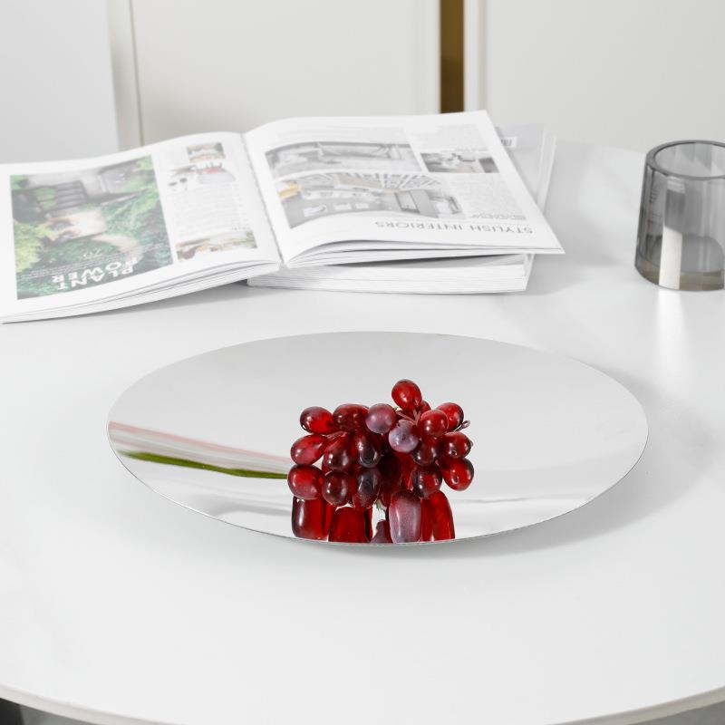 轻奢创意圆形果盘镜面不锈钢收纳盘桌面茶几售楼处软装饰品摆件