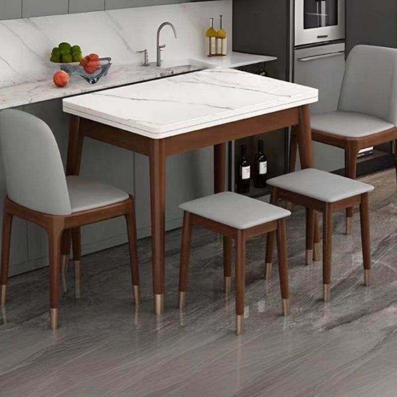 岩板餐桌折叠餐桌椅组合家用小户型伸缩现代桌子简约实木长方形
