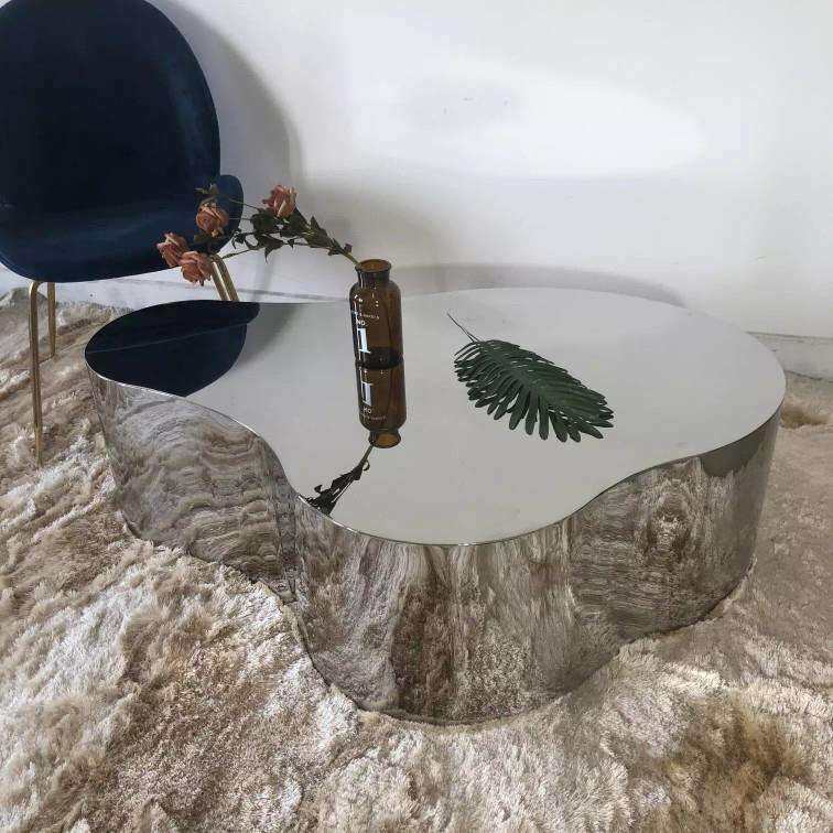 网红百搭异形不锈钢镜面银色茶几客厅茶桌茶几咖啡桌不规格组合桌