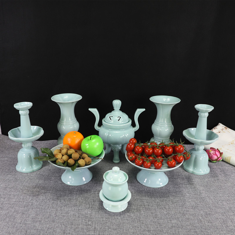 新款陶瓷五e供组套五贡套香炉烛台花瓶龙泉兰果盘供水杯摆件