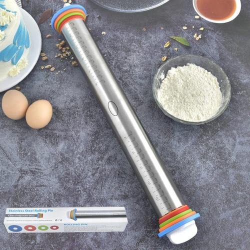 不锈钢擀面杖带刻度擀面棒面粉棍可调节大小厚薄杖面杆