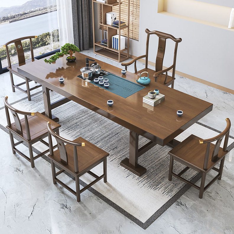 新中式实木大板茶台桌子家用功夫全套简约原木公茶桌套装