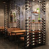工业风创意铁艺落地酒架酒吧餐厅屏风隔断装 饰酒柜红酒摆件展示架