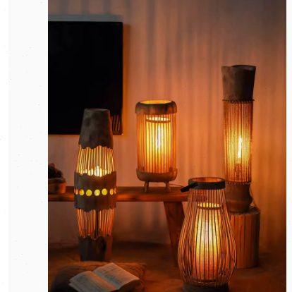 手工实木镂空民宿大厅落地摆件侘寂风复古卧室氛围灯客厅沙发装饰