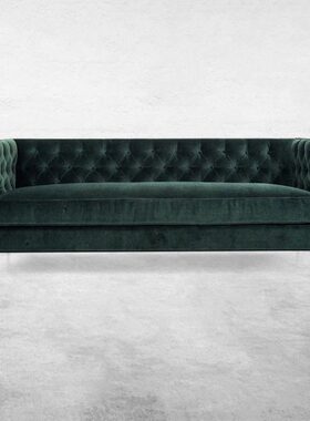 北欧轻奢沙发小户型客厅双人布艺沙发三人直排墨绿色丝绒sofa组合