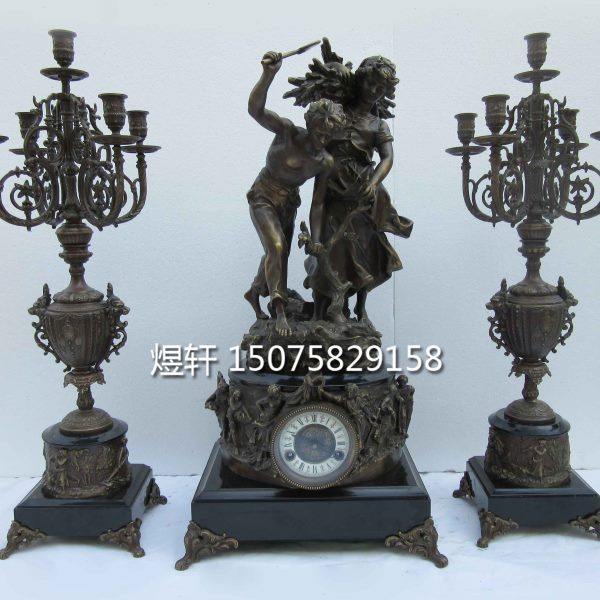 钟表古典机械欧式纯铜座钟仿古董报时台钟样板间电影道具蜡烛台
