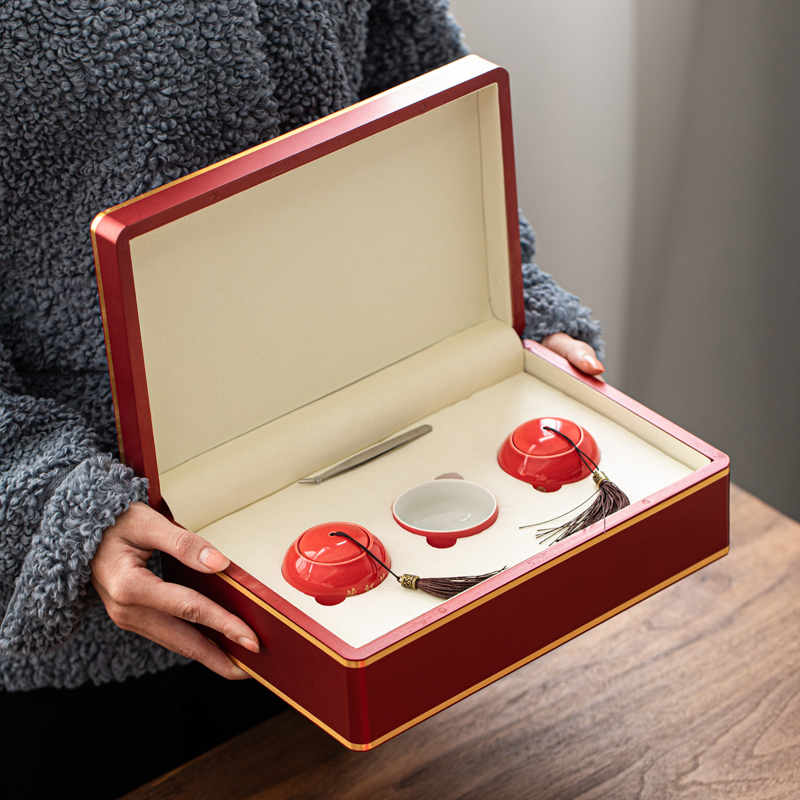 新款藏红花包装木盒礼盒高档瓷瓶5g10gI15g装 西红花礼品盒子定制