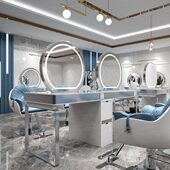 理发店简约美发镜台发廊专用大理石台面不锈钢单双面美发烫染镜子