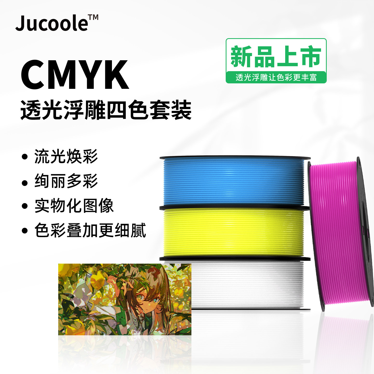 【新品】Jucoole 聚酷乐PLA+CMYK透光浮雕套装3D打印耗材组合多色打印适配拓竹FDM