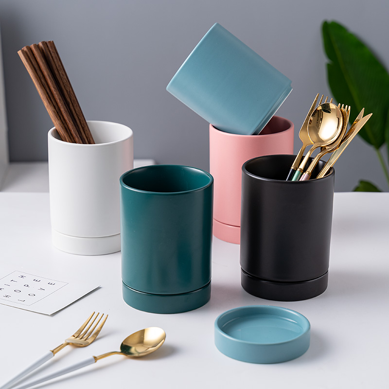 北欧轻奢陶瓷筷子筒勺筷笼子收纳盒沥水筷N篓筷子置物架厨房家用