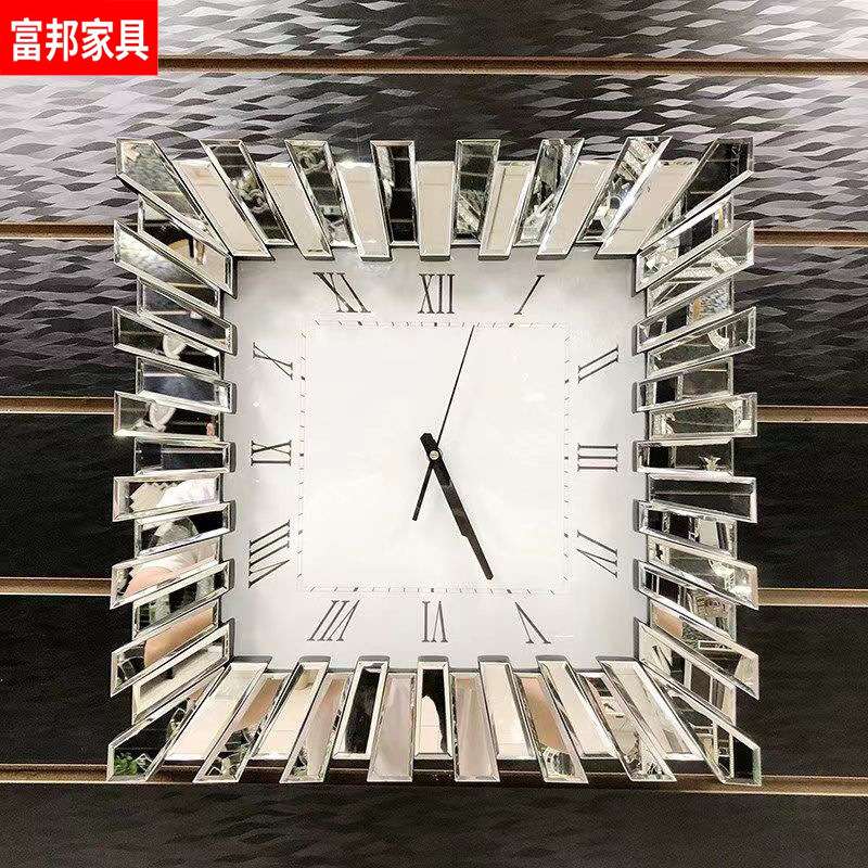 客厅创意个性时尚方形挂钟餐厅家用轻奢装饰时钟创意贴镜钟表客厅