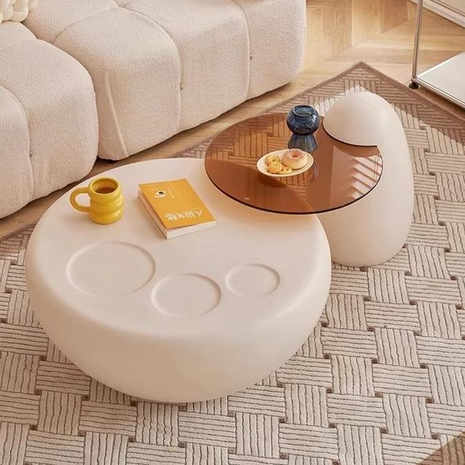 简约风奶油轻奢意式家用茶几猫爪极简现代客厅组合小户型网红圆形