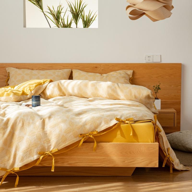 a类高端双层纱四件套全棉纯棉纱布提花纯棉床单被套床上用品轻奢