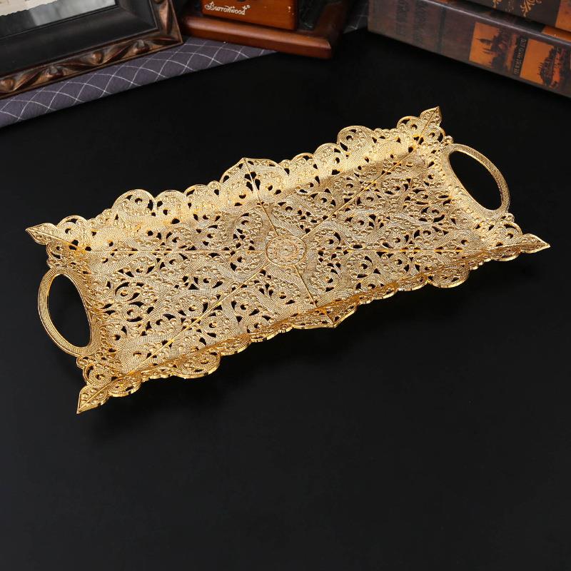 金色早餐托盘简约格调现代长方形家用放杯子收纳盘子水果蛋糕餐盘