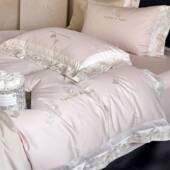 少女心蝴蝶100支澳棉纯棉四件套轻奢风拼接刺绣全棉被套床上用品