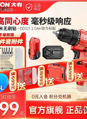 大有DD121锂电无刷12V手电钻充电起子机多功能无线装修家具麦太保