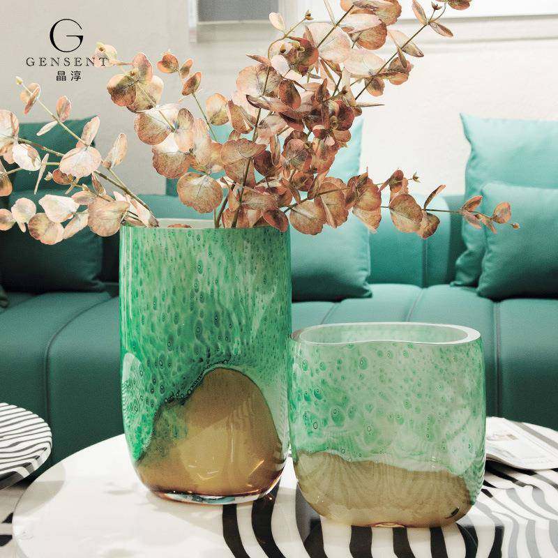 晶淳 三彩釉 绿色海洋风清新现代风餐桌玄关插花软装摆件玻璃花瓶,鲜花速递/花卉仿真/绿植园艺,割草机/草坪机,淘宝优惠券,粉丝福利购,淘宝优惠卷