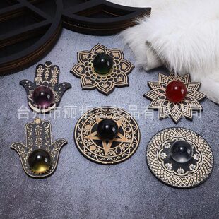 新款水晶球展示架黑色木水晶球架 迷你水晶球展示架 木质球体底座