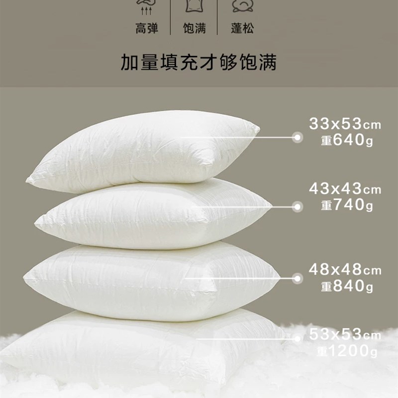 全棉布套羽丝绒加量填充拉链30 45 50沙K发抱枕芯内胆靠垫芯腰枕