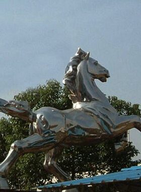 不锈钢奔马雕塑户外大型动物景观小品落地摆件广场小区标志雕像