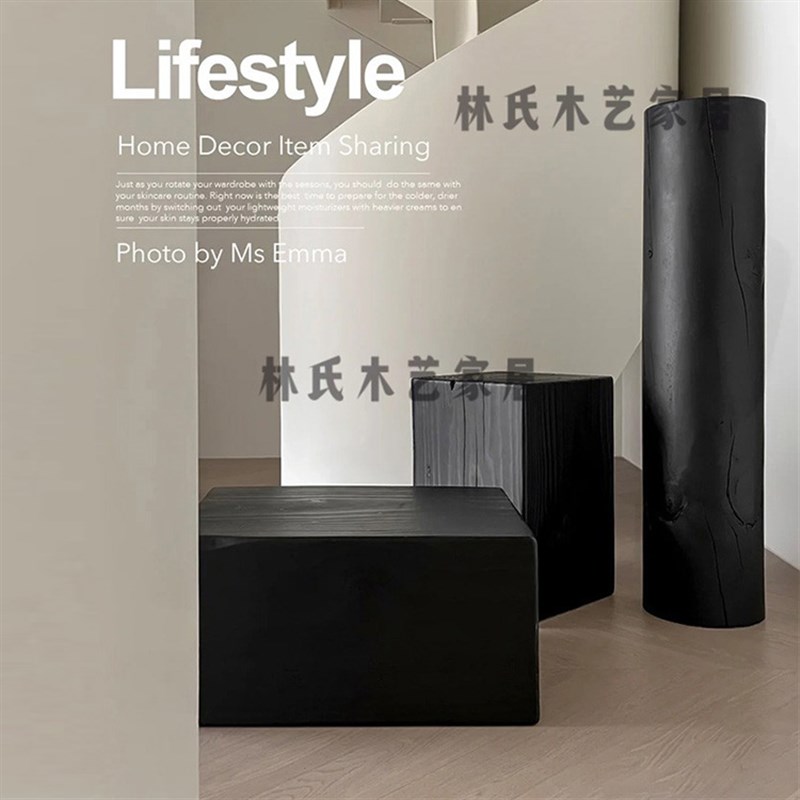 原木碳化茶几木墩花架民宿根雕底座实木H凳子盆景架沙发旁边几摆