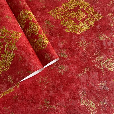 暗红色3D欧式大花墙纸 客厅酒店饭店KTV背景墙奢华大红色浮雕壁纸