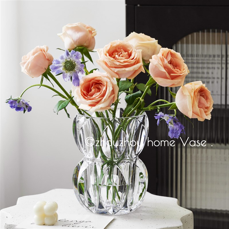 福禄水晶玻璃花瓶摆件客厅插花高级感轻奢水养鲜花餐桌Y装饰品摆
