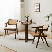 昌迪加尔椅侘寂风中古家具靠背餐椅复古藤编实木书房椅子实木榫卯