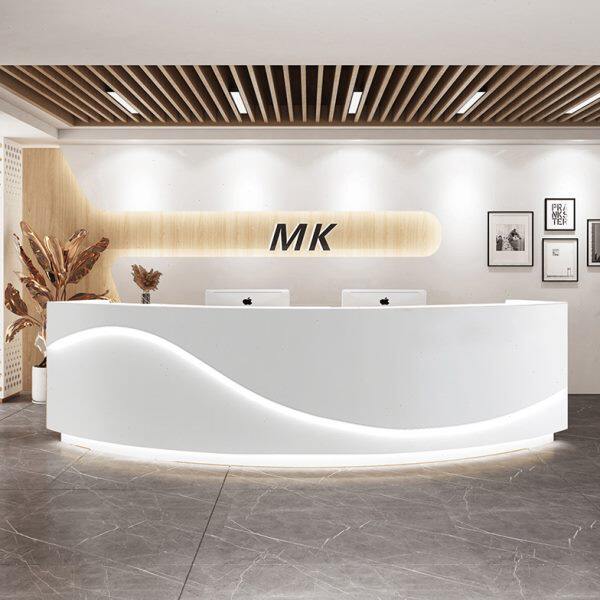 弧形烤漆接待柜前台简约现代吧台美容院迎宾公司办公室柜台桌大型