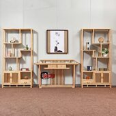 禅意茶叶架白蜡木层架货架实木书架置物架展示架 博古架新中式 免邮