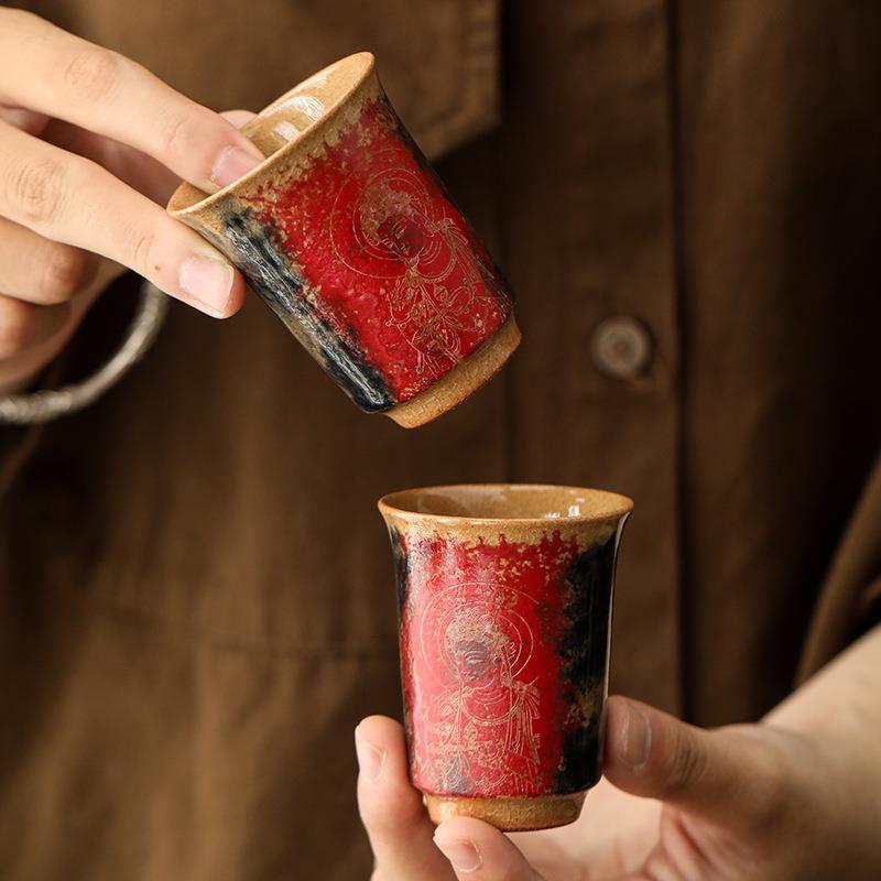 敦煌文创手绘陶瓷茶杯主人杯中式高档开片鎏金个人专用品茗喝茶杯