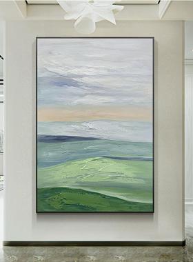 纯手绘油画抽象玄关挂画小清新风景壁画极简厚肌理装饰画餐厅大幅