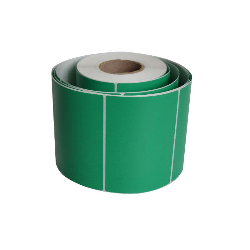染绿色铜版纸不干胶贴纸90*60mm*490张/卷 条码打印机标签纸 现货