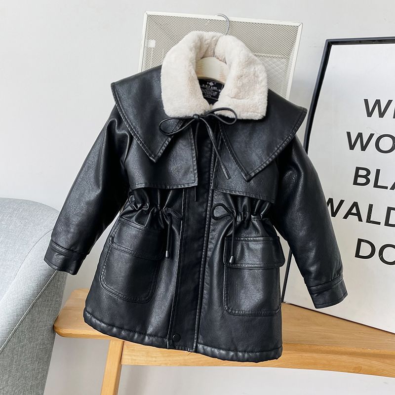 女童皮衣外套加绒加厚秋冬2025新款洋气中长款中大童儿童机车冬装