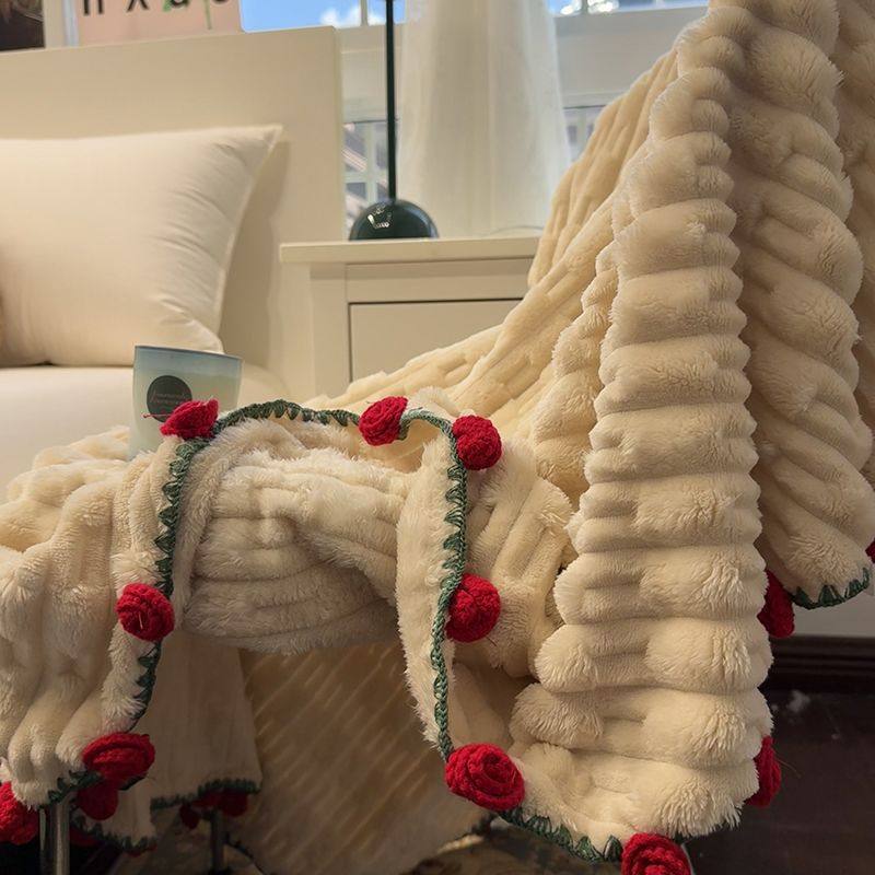 兔绒毛毯被冬季加厚盖毯床单珊瑚绒办公室午睡沙发玫瑰花束小毯子,床上用品,休闲毯/毛毯/绒毯,淘宝优惠券,粉丝福利购,淘宝优惠卷