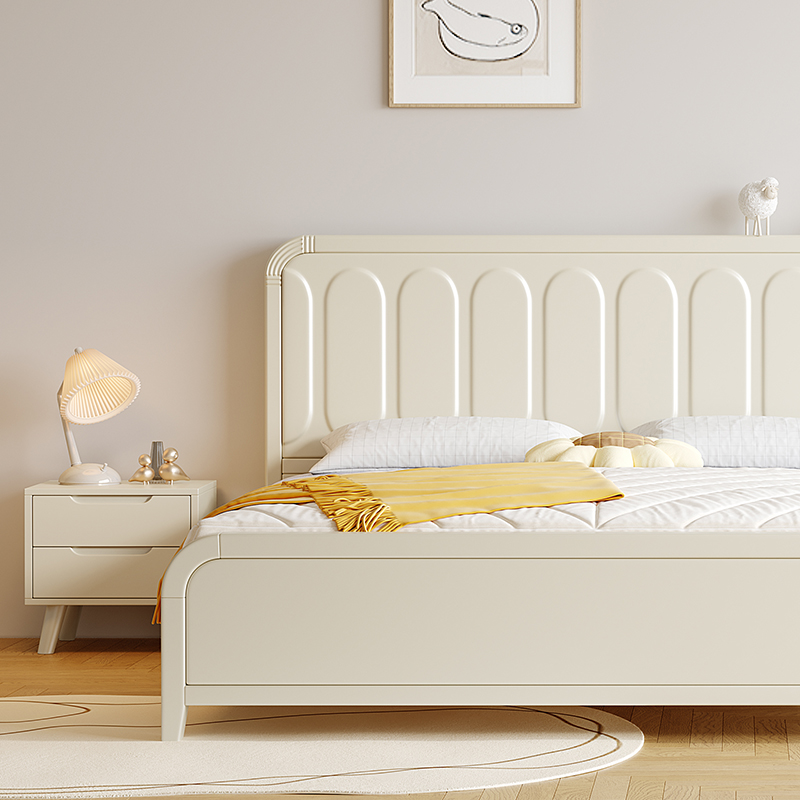 喜临门北欧白色实木床现代简约单双人床1.8米1.5m奶油风法式主卧