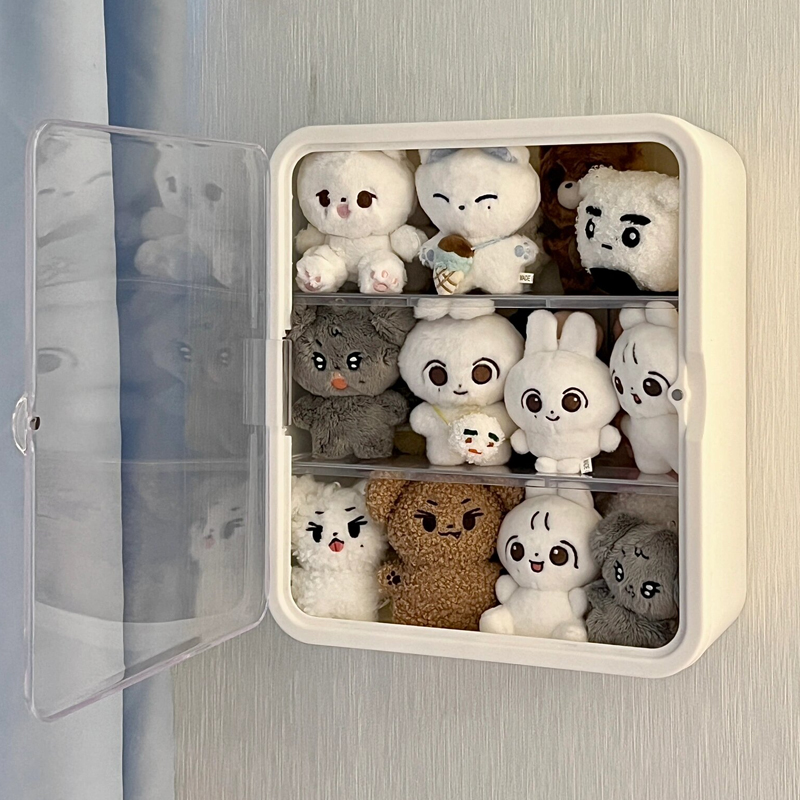 免打孔墙上玩偶收纳盒 壁挂毛绒玩具展示架 透明防尘娃娃整理盒